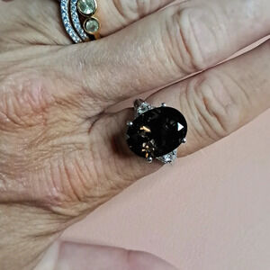 Colombianite and Natural White Zircon Ring in 925 Sterling Silver